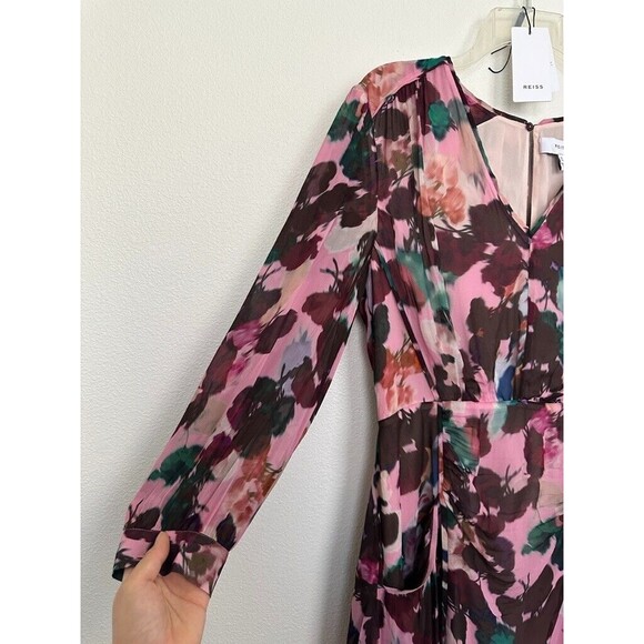 NEW REISS Josephine Floral Mini Dress Lined Open Back Pink Womens 8 - Picture 6 of 16